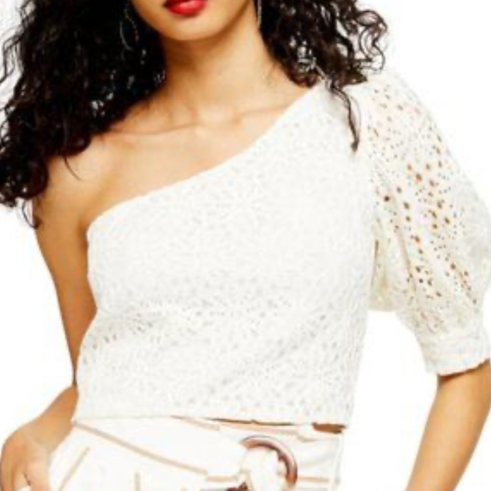 Topshop Off-Shoulder Lace Blouse in Cream size 10